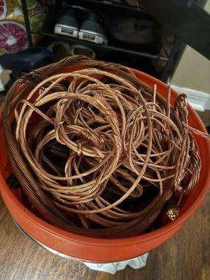 copper wire 5 gallon bucket totally stripped I got $250 for it