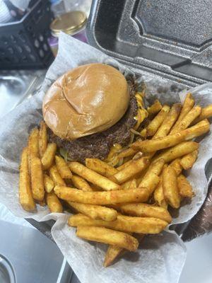 The burger with a side of fries