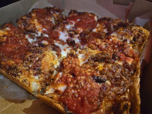 Detroit style with bacon