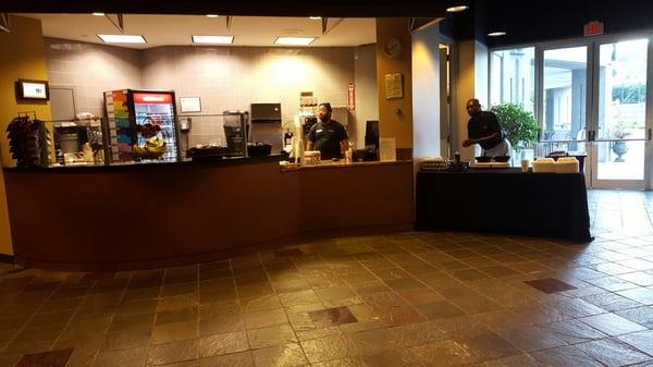 Serving food by the coffee station!