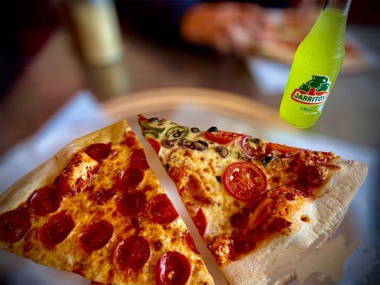 Pepperoni Slice & veggie slice , with lime soda !