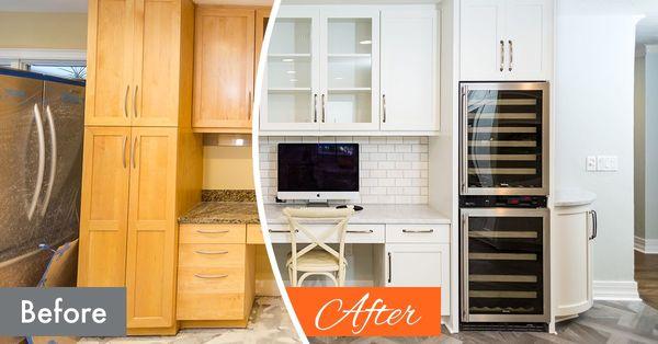 Our Cabinet Color Change Service is more durable than paint, and does not chip, peel or drip. Want white cabinets, we offer many colors!