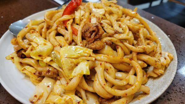 Handmade noodles with pork belly