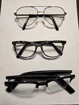 My collection of glasses from 20-20 Eye Care. The bottom pair is the smart glass.