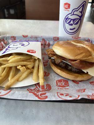 Bacon Cheeseburger with Fries and a Cold Soda