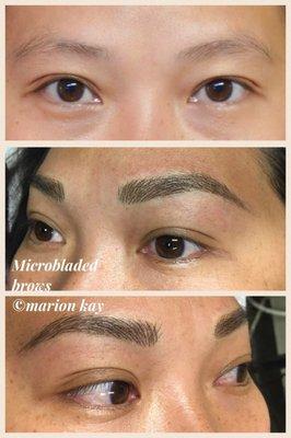 Microbladed brows immediately after