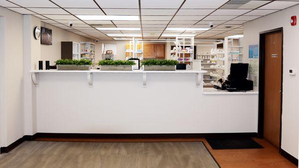 The pharmacy counter at Pharmana Pharmacy