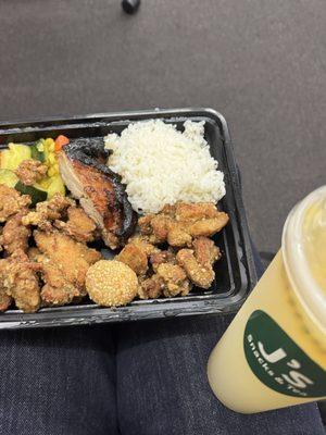 chicken bento, passion fruit yakult