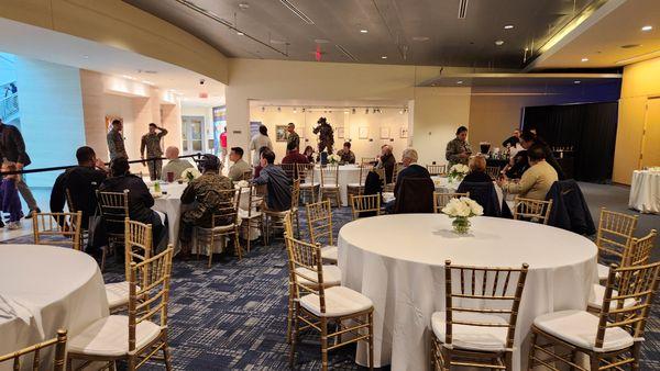 Catered banquet for promotion ceremony on 2nd deck.