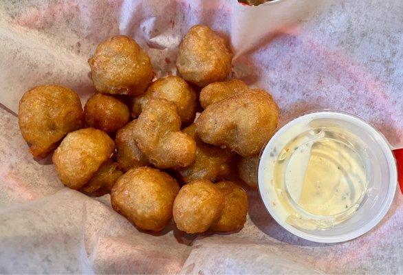 Battered mushrooms with ranch dressing