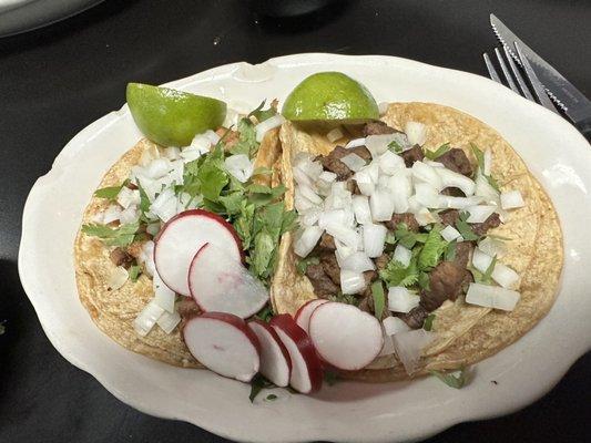 Pastor and carne tacos
