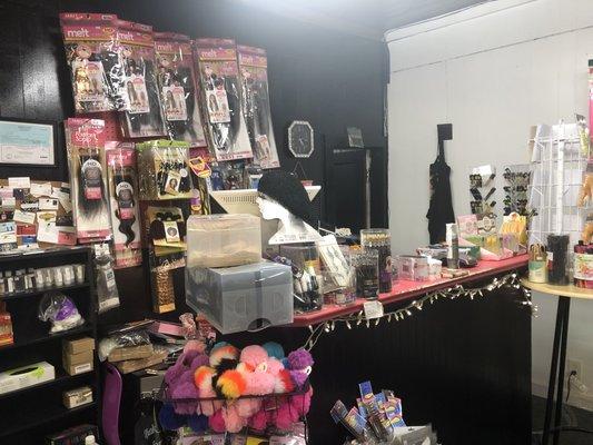 We offer human hair sew-in braiding hair and all kinds of assessories.