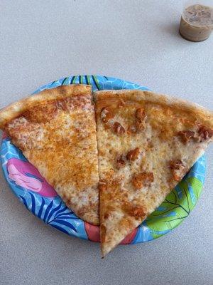 Cheese slice and buffalo chicken slice.