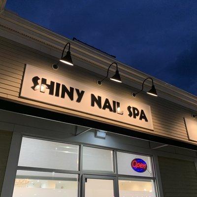 Facade on a rainy night