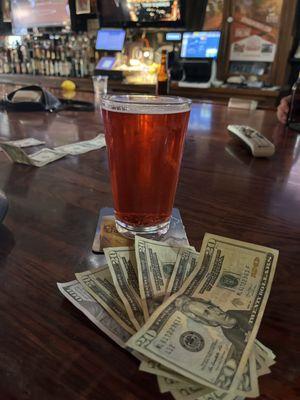 Best bar ever!!! West O Raspberry Shandy on tap and winning on pull tabs!!!