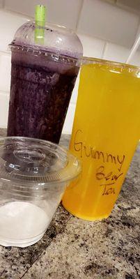 Blueberry smoothie & the Gummy Bear Tea energy off to the side to add in later