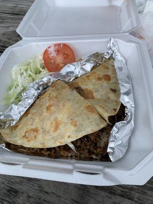Quesadilla loaded with Asada steak