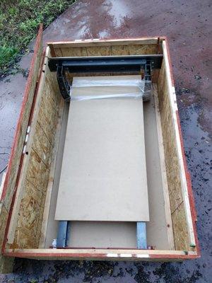 My "fully assembled, ready to cut machine, finally arrives after months of hounding Thomas."