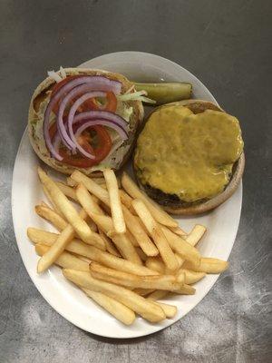 Cheeseburger and fries