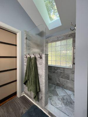 Custom European walk-in shower, half wall with glass above in Mechanicsville, VA