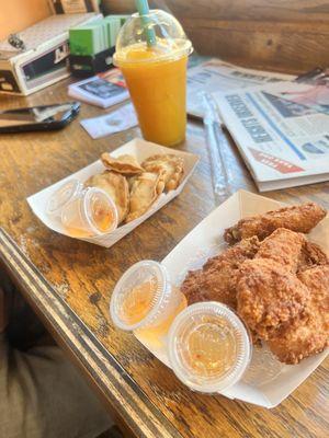 Crab Rangoon and fried chicken