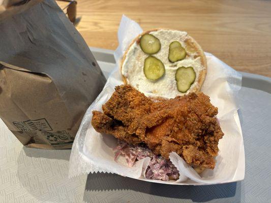 Kush Fried Chicken Sandwich with fries