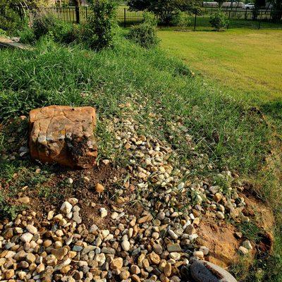 Rocks being over taken by weeds.
