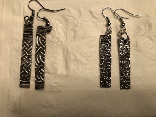 Celtic print earrings & fern print earrings