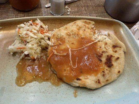 Pupusa de Camaron con queso Already partially eaten