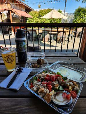 87°F at 4pm in late July - Caesar salad (Motorhead Pizza), LB taco lager @LB's outdoor patio (w/ fans & misters)