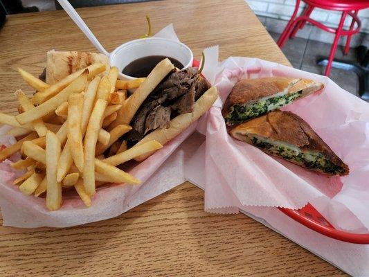 Italian Beef & Gyro sandwich with Spinach Pie