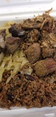 Jerk pork. Rice n peas This is the worst food I ever bought from any restaurant..ever! The food tastes OLD! And a bit vinegary..