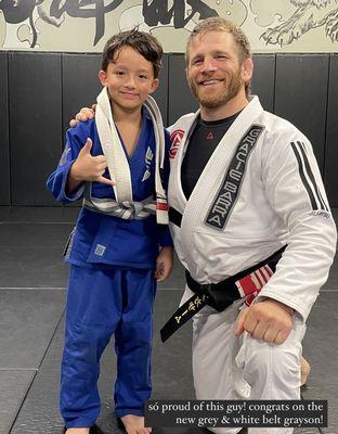 My son getting his gray belt
