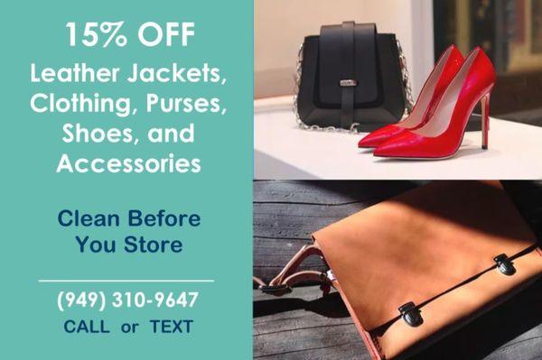 15% Off Leather Jackets, Clothing, Purses, Shoes, and Accessories