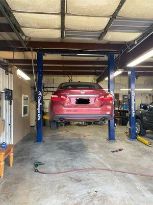 Our car getting serviced.