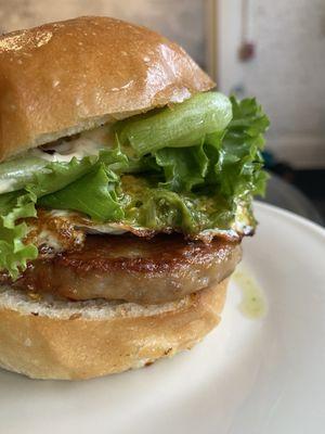 MB Egg Sandwich $13.50 Lemongrass Lovers Pork Sausage, Fried Egg, Scallion Chimichurri, Sambal Mayo