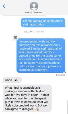 Actual text from Tasco rep.