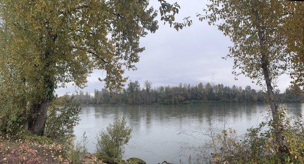 The river right next to the hotel. Easy 3 minute walk.