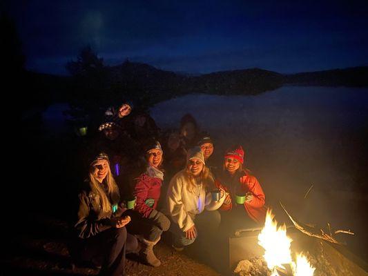 Bonfire overlooking Paulina Lake