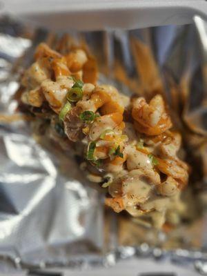 Sweet potato planks with shrimp