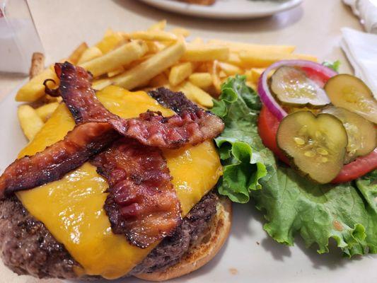 Burger special extra big! French fries hot and fresh, bacon extra great, bun was so good!