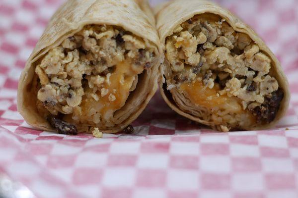 Sausage egg and cheese hashbrown burrito