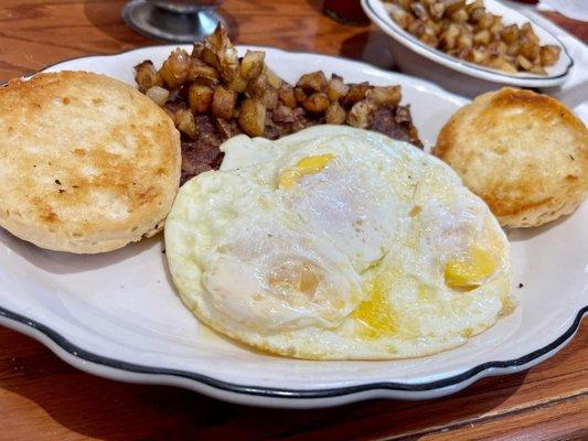 3 Eggs, Corned Beef Hash, American Fries & Biscuits
