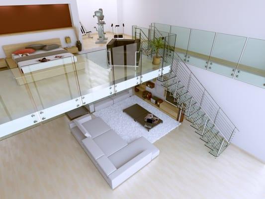 Our custom patented glass stair and railing system Tatiana.