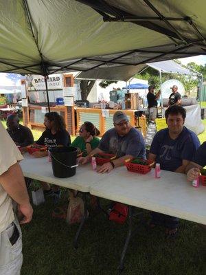 The start of the pepper eating contest. A basket of jalapeños & bottle of pepto bismol !