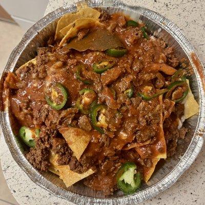 Fuego nachos with beef ($13)