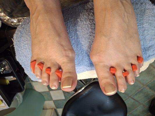 Reg polish French tip. Spa pedicure.