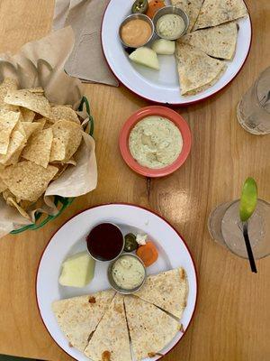 Avo crema and quesadillas