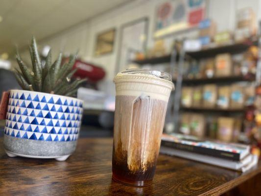 Tasty Cold Brew with Sweet Cream, and a comfy place to sip on it.