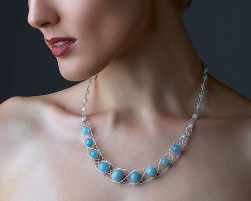 Silver Necklace with Aquamarine